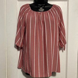 Como Black Women's Stripe Tunic Short Sleeve Blouse XL